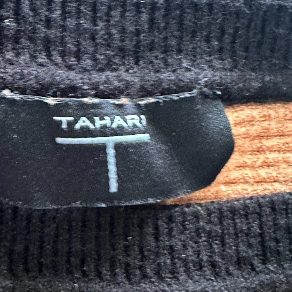 Black Camel Stripe Color Block Batwing Sweater Dolman Sz M | Quiet Luxury Minima - Picture 4 of 15